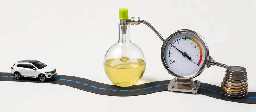 Miniature car following a measured road through a fuel vessel and gauge to payment tokens